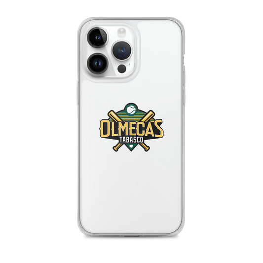 An iPhone case featuring the logo of Olmecas de Tabasco on a transparent background.