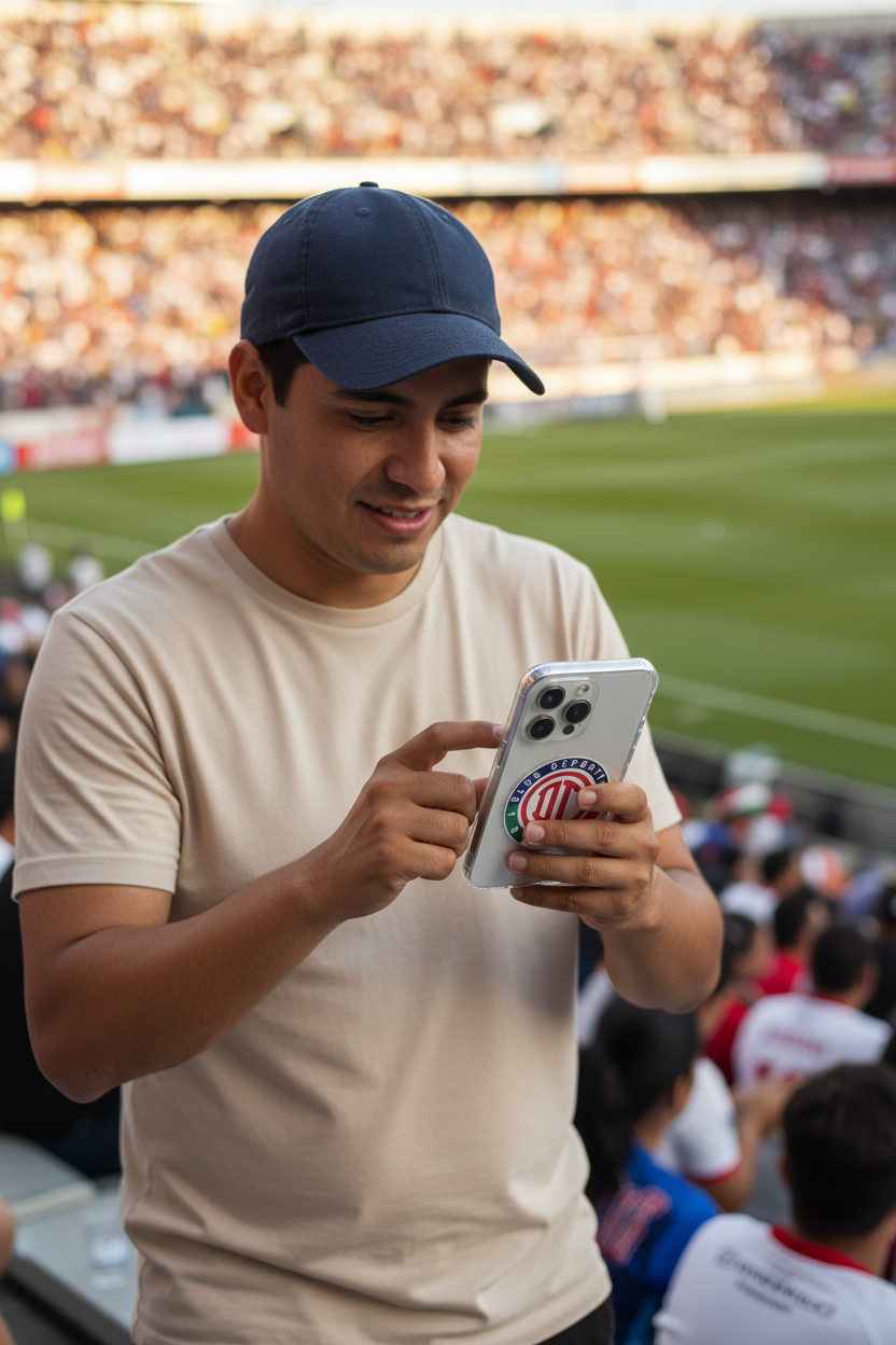 An iPhone case featuring the Club Deportivo Toluca logo in a transparent design with a white and red emblem centered on the back.