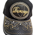 Gorra de Durango, ajustable unisex, estilo charro, poliéster/acrílico, diseño de piel de serpiente bordada en color negro 