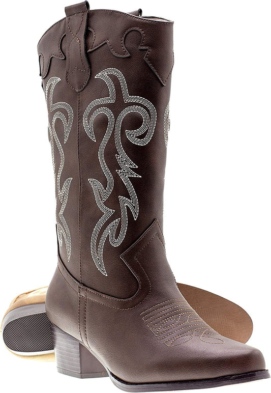 Botas clásicas de vaquero estilo rodeo occidental con punta bordada para mujer de Canyon Trails 