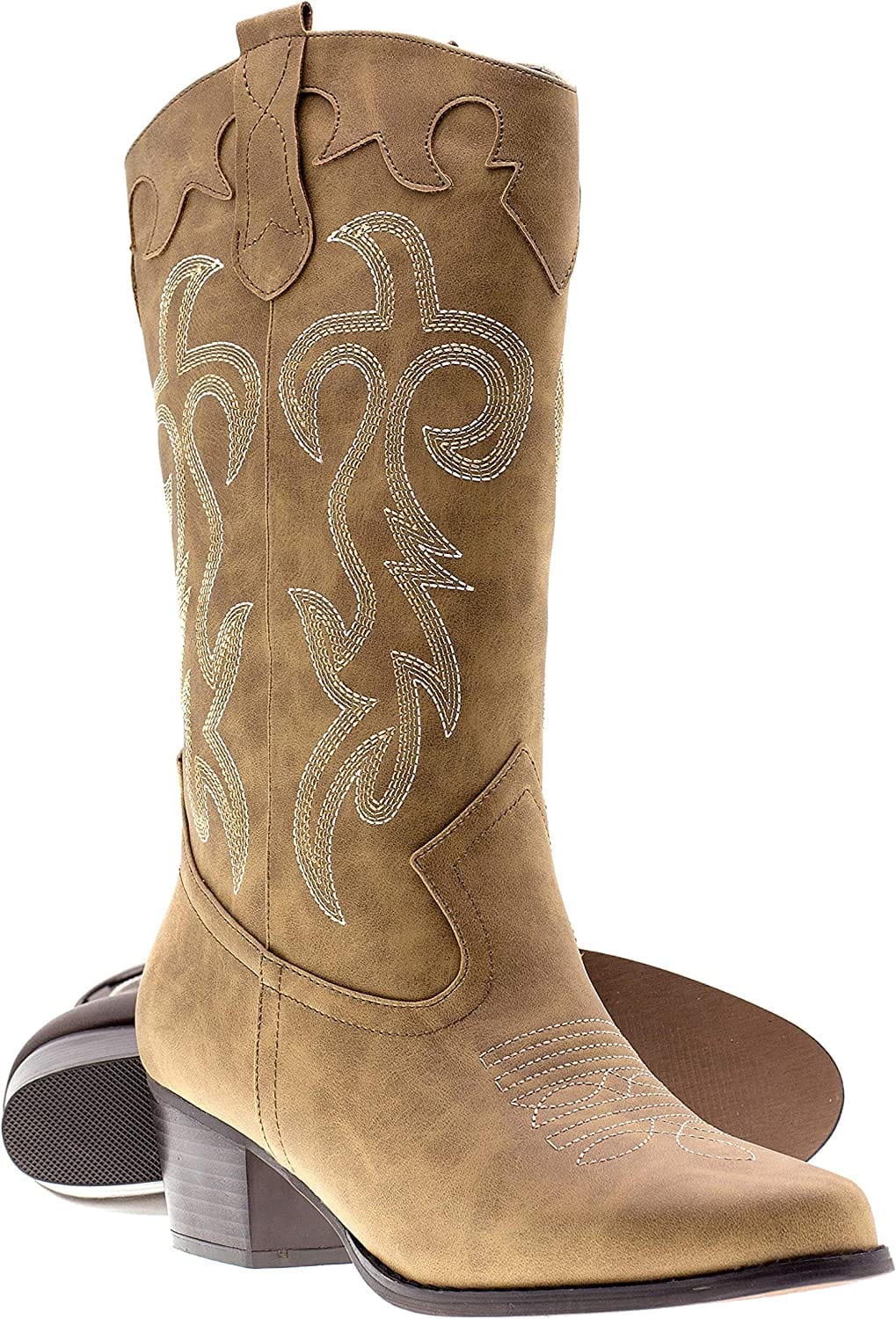 Botas clásicas de vaquero estilo rodeo occidental con punta bordada para mujer de Canyon Trails 