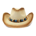 HOAREE Cowboy Men&#39;s Sun Hat Wide Brim Fedora Hat Cowgirl Beach Straw Hat for Men UV Protection Cap Chapeau Femme, Khaki Khaki, One Size