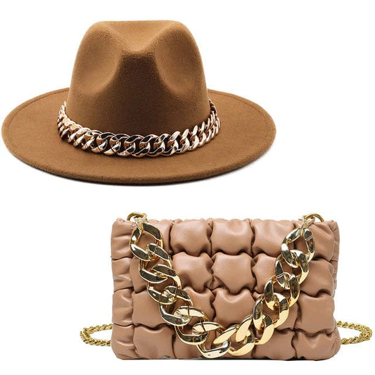 Stylish Fedora Hats with Matching Bags, Royal Blue, 55-58CM