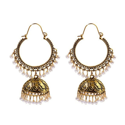 Pendientes Jhumka con borlas doradas
