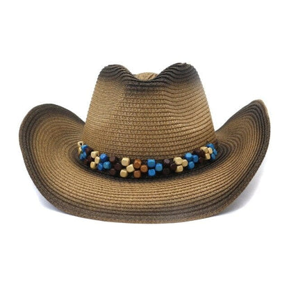 HOAREE Cowboy Men's Sun Hat Wide Brim Fedora Hat Cowgirl Beach Straw Hat for Men UV Protection Cap Chapeau Femme, Khaki Khaki, One Size