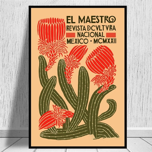 Póster vintage de flor de cactus de México