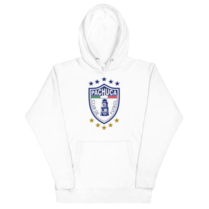 White hoodie with Pachuca FC logo on the front.