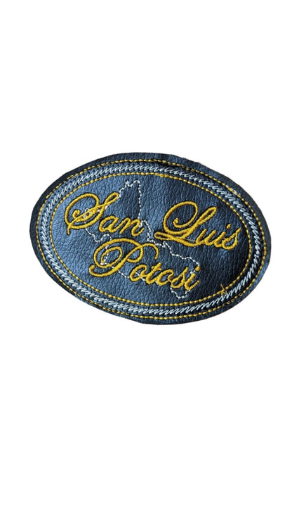 San Luis Potosi Embroidered Patch, Snake Skin Design, 4"x3", Black PU Leather