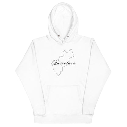 A white unisex premium hoodie with a hood and a front pouch pocket, featuring the text 'Queretaro' on the front.