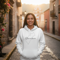 A white unisex premium hoodie with a hood and a front pouch pocket, featuring the text 'Queretaro' on the front.