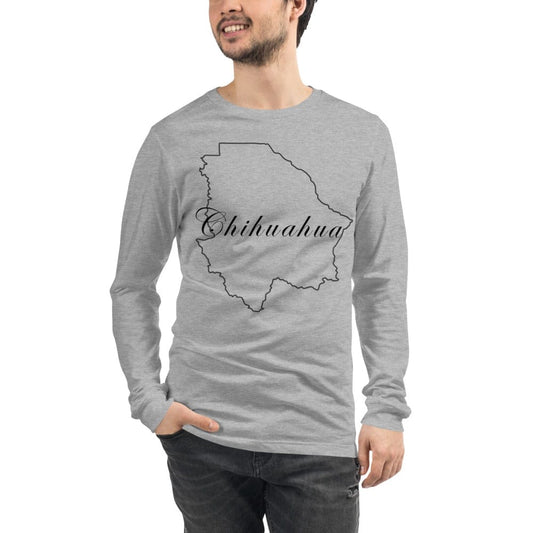 Unisex long sleeve t-shirt, heather gray, Chihuahua graphic front print