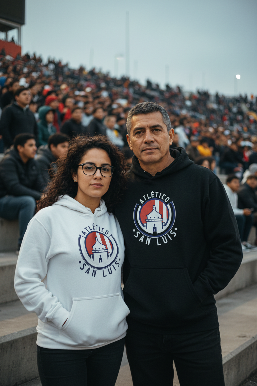 White and black hoodie with the Atletico San Luis logo on the front.
