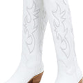 Women’s Embroidered Knee-High Cowboy Boots with Almond Pointed Toe and 5cm Chunky Heel – Retro Classic Pull-On Style