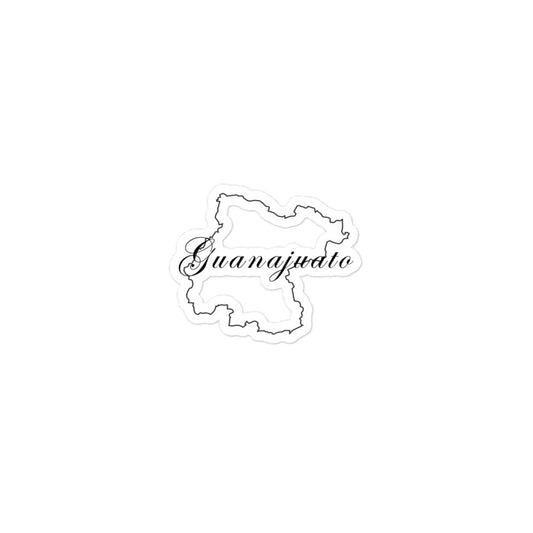 A white sticker in the shape of the state of Guanajuato, with the name 'Guanajuato' written on it.
