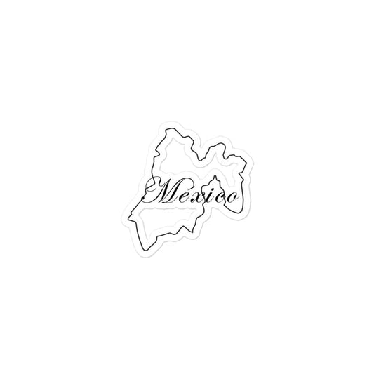 A sticker in the shape of a map outline of Mexico with the word 'Mexico' printed inside.