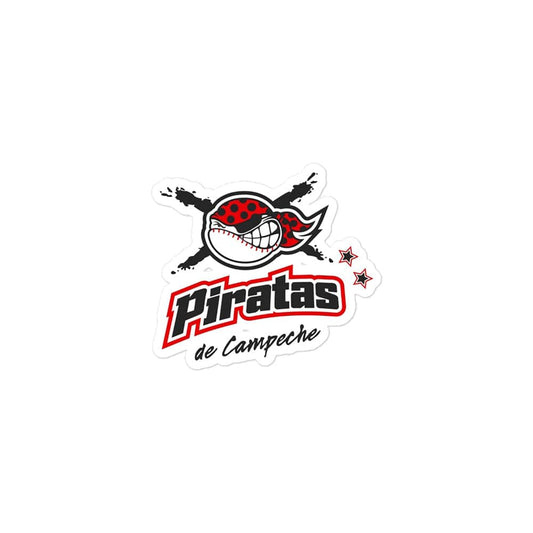 A sticker with a graphic of a pirate hat and the text 'Piratas de Campeche', predominantly in red and white colors.