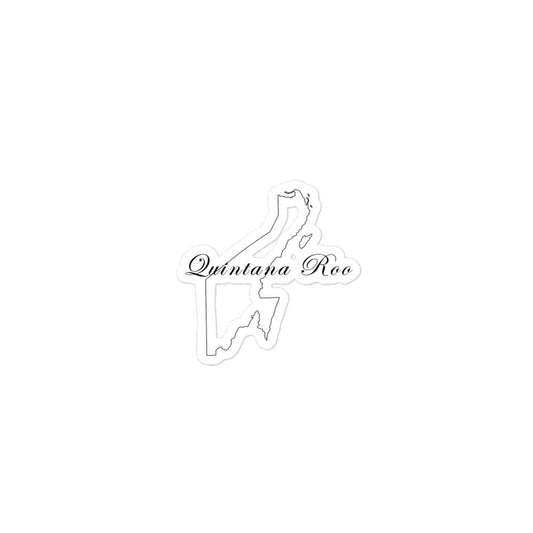 A white sticker in the shape of the state of Quintana Roo, with the name 'Quintana Roo' printed on it.
