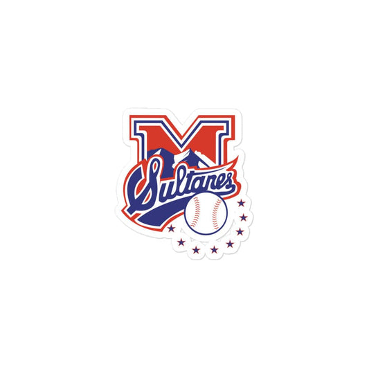 A logo featuring the name 'Sultanes' with a baseball and stars, predominantly in red, white, and blue colors.