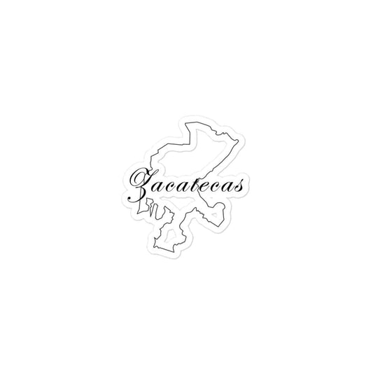 A white sticker with the black outline of Zacatecas state, Mexico.
