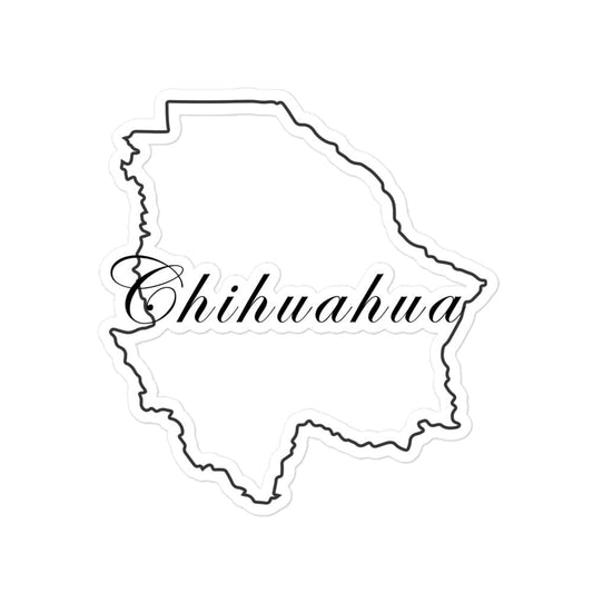 A die cut bubble-free sticker with the silhouette of a chihuahua, 5.5 inches by 5.5 inches, in white color.