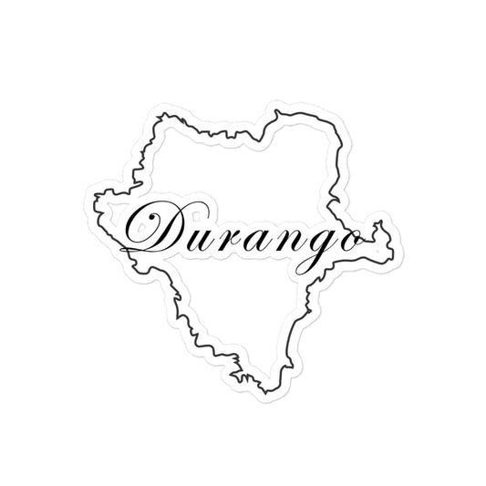 A die-cut white sticker with the text 'Durango' printed in the center.
