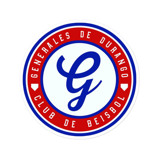 A round white sticker with a blue and red circular design containing the text 'GENERALES DE DURANGO' and the letter 'G' in the center.