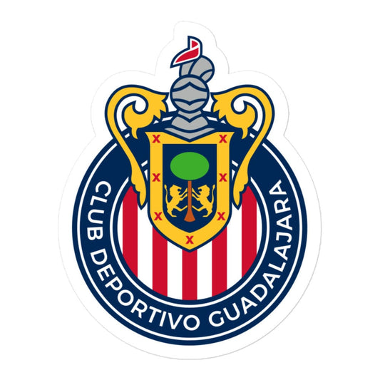 A die-cut sticker with the logo of Club Deportivo Guadalajara Chivas, predominantly white with red and blue elements.
