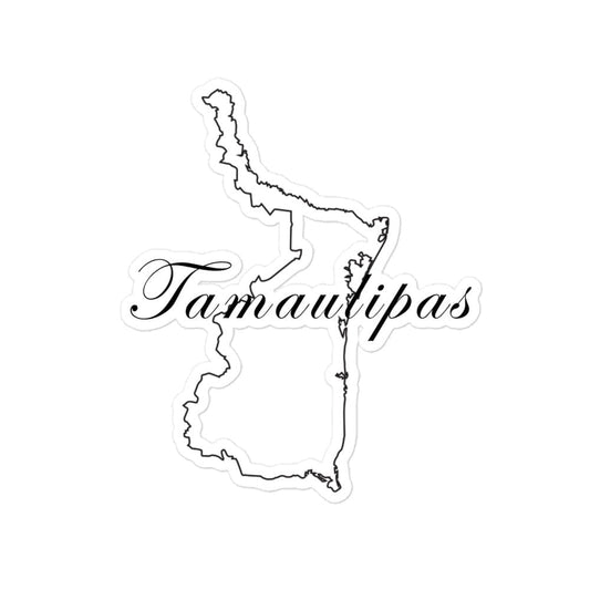 A white sticker with the text 'Tamaulipas' and a silhouette of the state's outline.