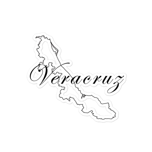 A sticker with a die-cut design depicting the shape of Veracruz state, in black and white.