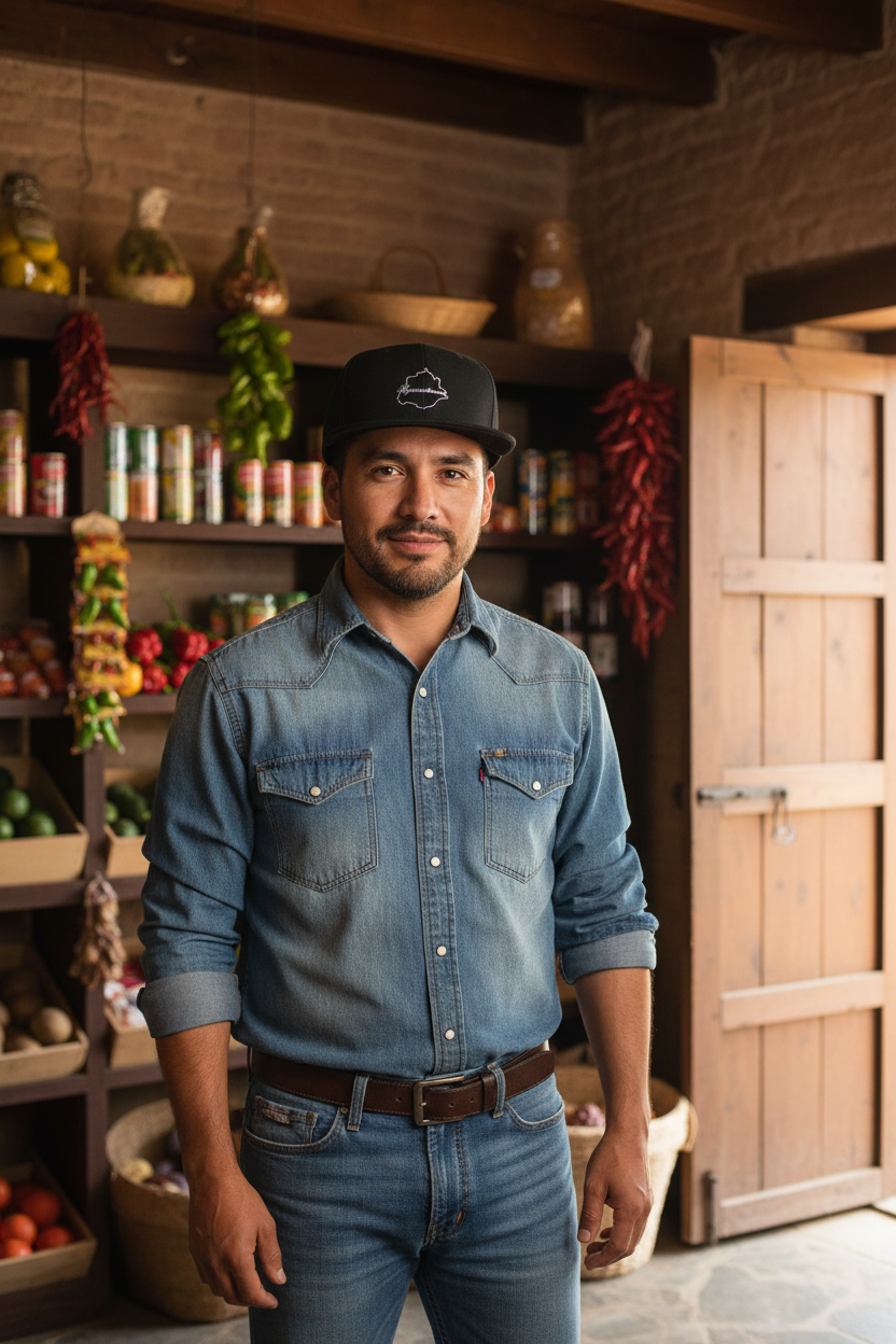 A black snapback cap with a flat brim and a white embroidered map of Aguascalientes on the front.