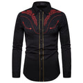 Camisa vaquera occidental elegante para hombre, blanca, de marca Em, bordada, de corte entallado, informal, de manga larga, para hombre, camisa de esmoquin de boda para hombre