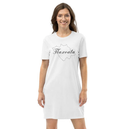 White T-shirt dress, crew neck and short sleeves, map graphic