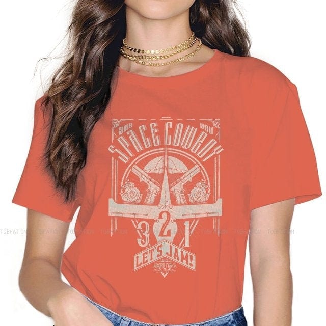 Vintage Space Western T-Shirts for Women – Cowboy Bebop Anime-Inspired Casual Blouses in Harajuku Style