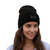 Black knit beanie with Chihuahua embroidery logo on cuff, one size