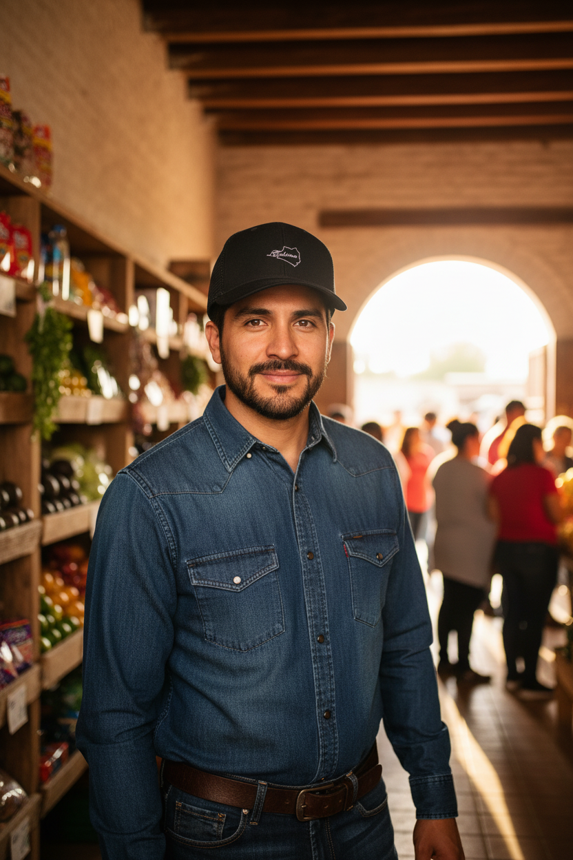 Black snapback trucker cap with a structured design, adjustable plastic closure, and a white 'Colima' text embroidered on the front.