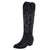 Black cowgirl boots with bold swirl embroidery and mid block heel