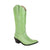Light green cowgirl boots with textured western pattern and block heel