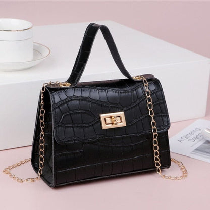 Crocodile Pattern Shoulder Bag – Stylish PU Leather Handbag for Women, Black, One Size