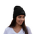 Black embroidered knit beanie hat with raised cuff and small stitched logo
