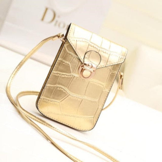 Leather Women Handbag, Gold, One Size