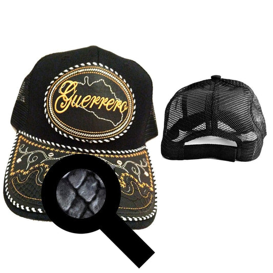 Guerrero Hat, Adjustable Unisex, Charro Style, Polyester/Acrylic, Embroidered Snake Skin