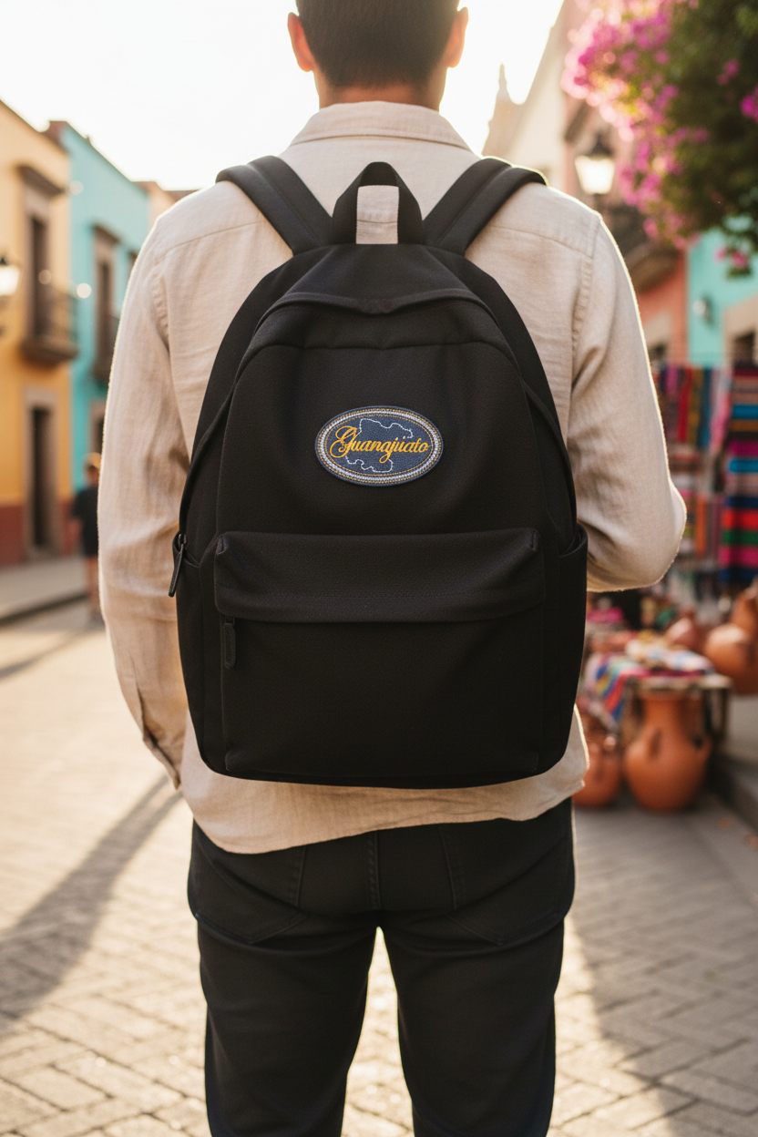 An oval-shaped embroidered patch with a snakeskin-like pattern and the text 'Guanajuato' prominently displayed in the center against a blue background.