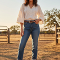 A red ankle-high cowgirl boot with pull-up tabs and a wooden heel.