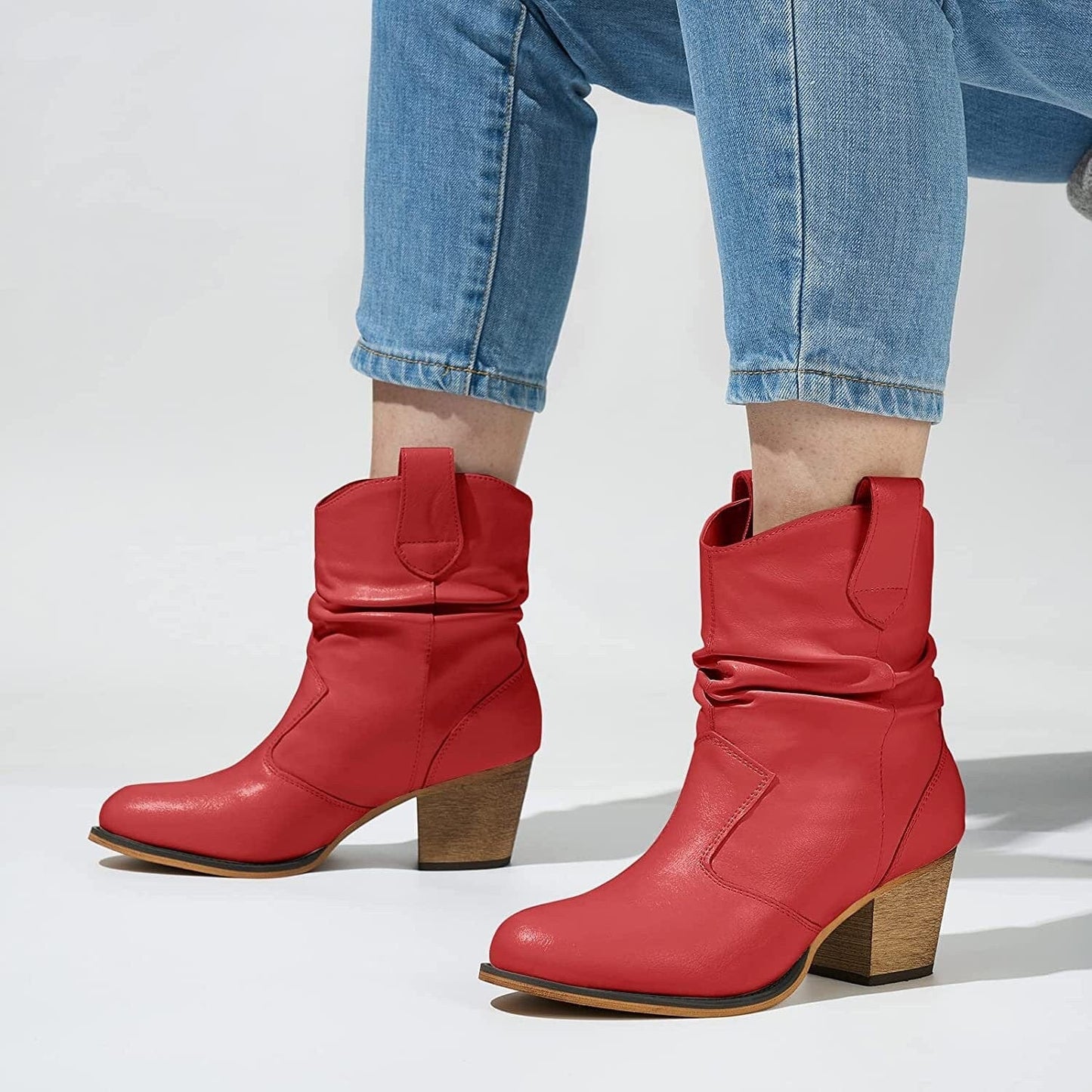 Botas vaqueras Hisea, botas vaqueras para mujer con tiras para levantar, botines de moda vaquera para mujer