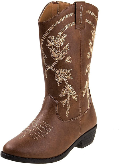 Kensie Girls Cowboy Boots – Stylish & Comfortable Western Boots for Kids, 3 Big Kid, Light Brown