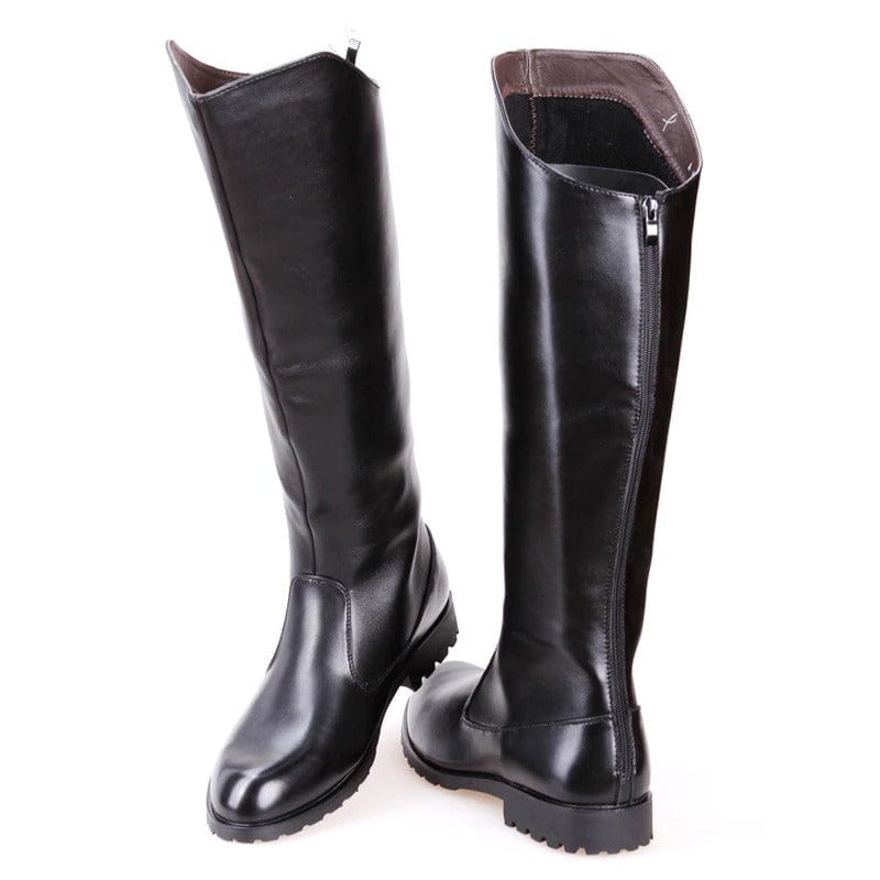 Men's luxury black leather boots in large sizes