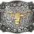 Long Horn Bull Western Belt Buckle, Gray, One Size
