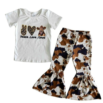 Western Bull Hat Cowboy Howdy Kids Outfit – Toddler Baby Girl Bell Bottom T-Shirt with Letter Print