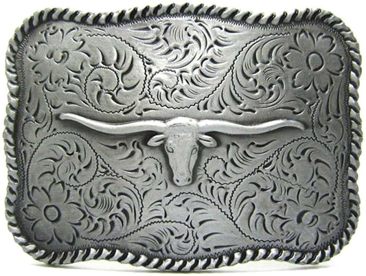 Masop longhorn cattle bull head texas belt buckle for men cowboy accessory, Black, One Size