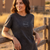 Black denim unisex T-shirt with small chest logo